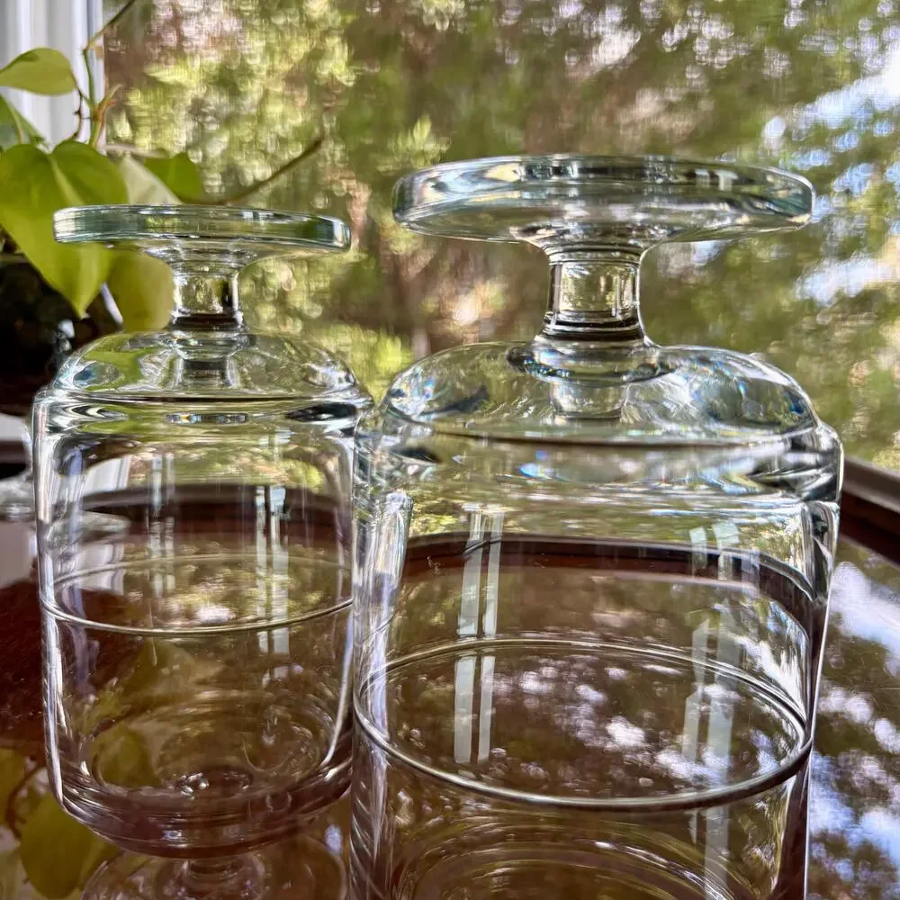 Vintage Footed Stub Glasses Heavy Base Clear MCM Set of 2